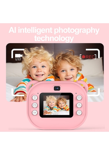Kangvka Y600 Çocuklar İçin Anında Baskı Yapan 1080p Çift Kameralı Pembe Fotoğraf Makinesi