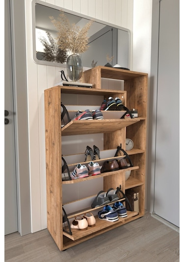 Bofigo Lego Ayakkabılık Düşer Kapak Raflı Ayakkabılık Çam