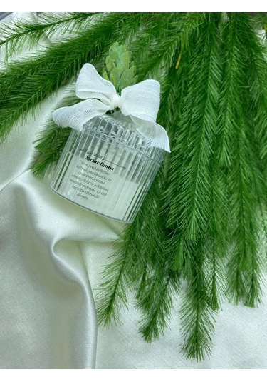 Nazar Duası Mika Kapaklı Mum Hediyelik Beyaz Kurdele Ve Çam Detaylı Özel Gün Süsü Şeffaf