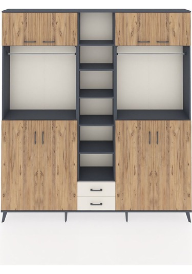 Arges Dolap 14 Raflı 2 Çekmeceli 2 Askılı 220x30x243 Antrasit-çam/aytaşı Atlas Çam/aytası