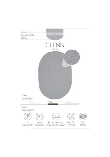 Cool Halı Glenn 607 Gri Banyo Halısı Antre Halısı Hasır Dokulu Oval Banyo Paspas Mutfak Halısı