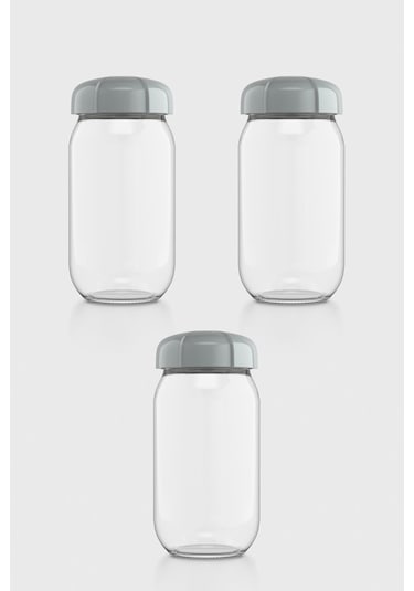 Renga Rhea 1000 Ml Gri Kapaklı 3'lü Cam Kavanoz Seti 131012 Gri