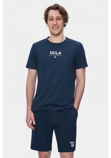 Sherman Lacivert Bisiklet Yaka Baskılı Standard Fit Erkek Tshirt Lacivert