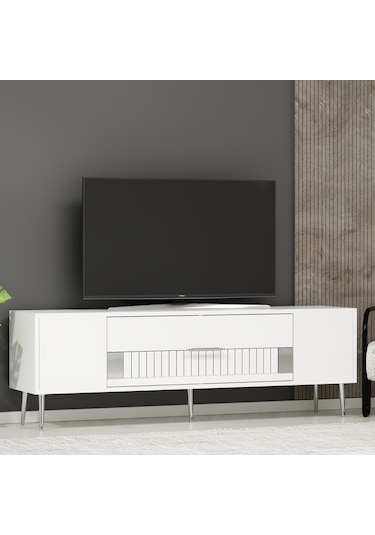 Pencap Tv Sehpası Tv Ünitesi 150 Cm Beyaz Gümüş