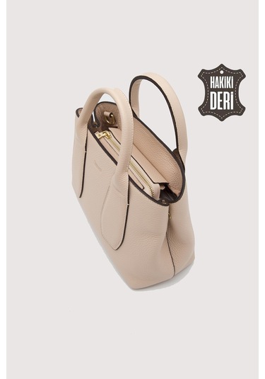 Hakiki Deri Kadın El Çantası Pudra Smr9226 Pudra