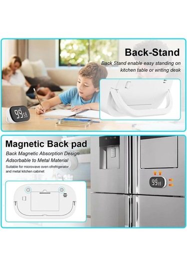 Xindoker Beyaz Dijital Zamanlayıcı - Mutfak Pişirme Geri Sayımı İçin Sessiz Ayar Özelliği