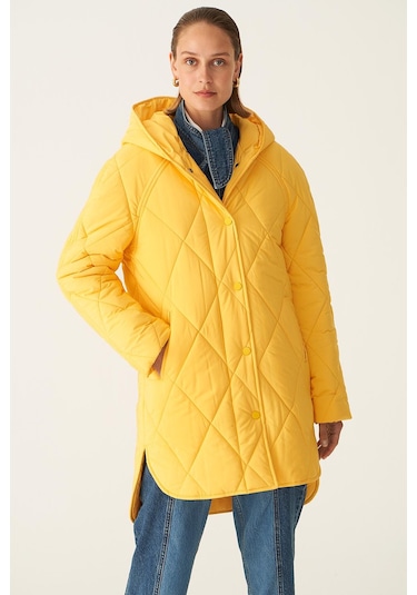 Perspective Kapüşonlu Regular Fit Sarı Kadın Mont 22270533