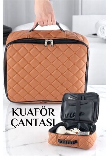 Modacar Kuaför Çantası Kapitone Deri Berber Çantası Makyöz Ekipman Çantası Taba Diğer