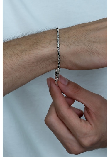 Takı Dükkanı 925 Ayar Gümüş Erkek Bileklik Yuvarlak Kral Model 2,8mm Genişlik 20cm Uzunluk msb03