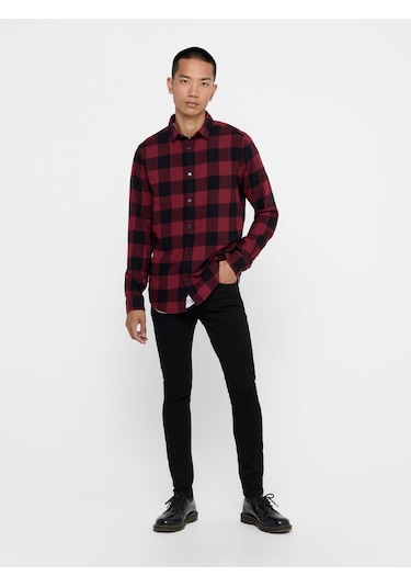 Only & Sons Erkek Kareli Uzun Kollu Gömlek 22007112 Bordo