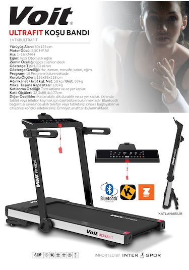Voit Ultrafit Otomatik Eğimli Kurulum Gerektirmeyen Koşu Bandı