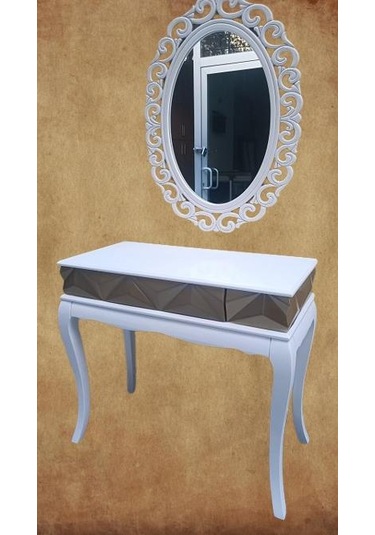 Dresuar Piramit Model 90520 Kayın Lükens Ayak Nakış Ayna Piramit Tabla Gold Beyaz