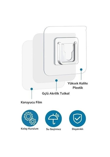 Eşya Sabitleme Askısı 10 Çift Şeffaf Çift Taraflı Yapışkanlı Geçmeli Klips Çok Renkli