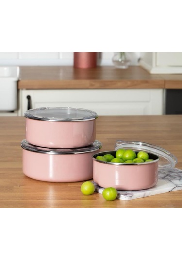 Mary 3'lü Emaye Saklama Kabı -pudra 14cm-16cm-18cm