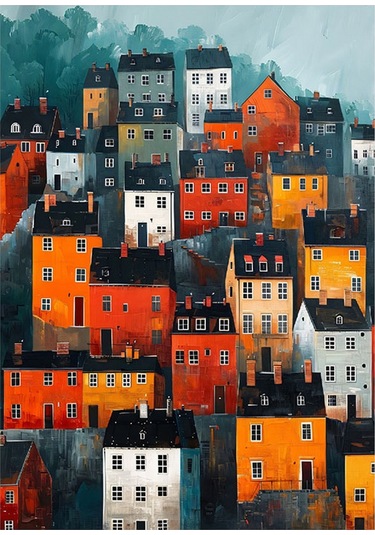 Renkli Binalar Mdf Tablo 35cm X50cm