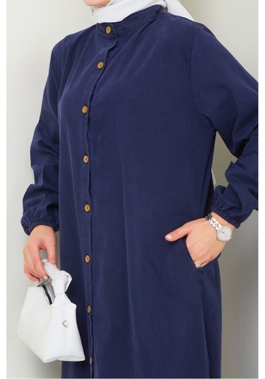 Ziyer Boydan Düğmeli Kot Elbise 1498 - Lacivert Lacivert