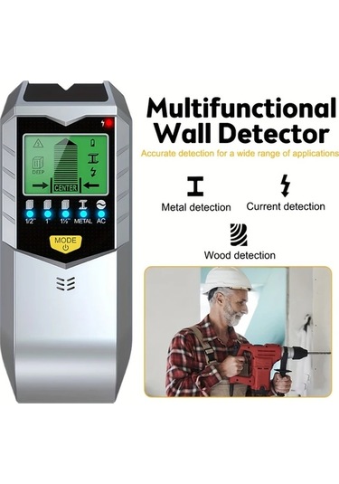 Elmpaly 5 İn 1 Elektronik Duvar Dedektörü Gümüş Renk Led Ekranlı Metal Vida Ahşap Bulucu Abs Malzeme 001 Mm Hassasiyet İnşaat İçin Montaj Gerekmez