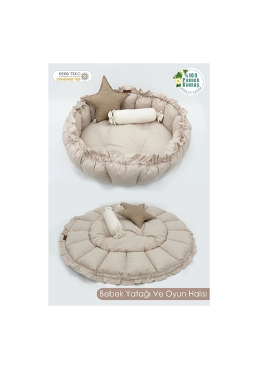 Mordesign Bebek Yatağı Ve Oyun Halısı, Babynest, Yenidoğan Oyun Halısı, Açılır/kapanır Yatak, Bloom Serisi 135 X 135 Bej