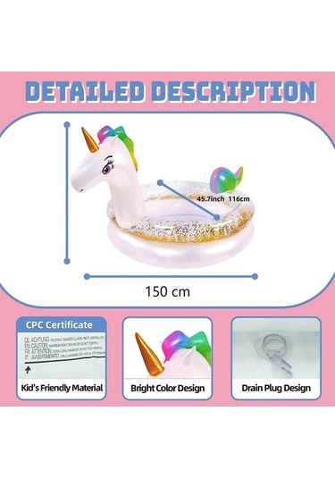 Beyaz Simli 150 Cm Şişme Çocuk Havuzu, Yumuşak Tabanlı Minik Çocuk Havuzu, Şişme Oyun Havuzu Beyaz
