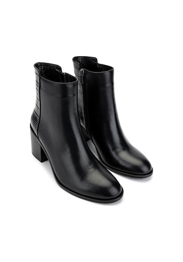 Tamer Tanca Kadın Hakiki Deri Siyah Topuklu Bot 33 551 Bn Bot Sk24-25 Syh Dr/kroko Siyah Deri