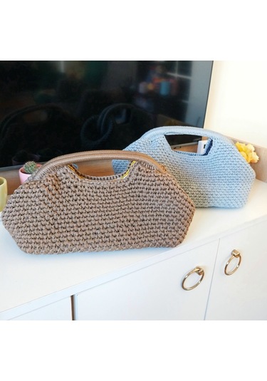 Parlak Tutmalı El Çantaları , El Yapımı Işıltılı Clutch, Örgü El Çantası Camel