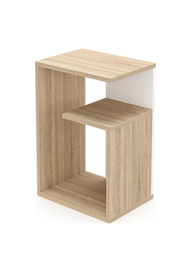 Simav Yan Sehpa Servis Sehpası Zigon Sehpa Koltuk Sehpası Beyaz - Meşe