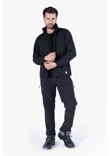 Gizli Kapüşonlu Softshell Mont Siyah