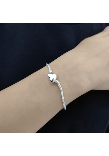 Chavin Gümüş Kaplama 19 cm. Charm Kalp Bileklik eh01by-19 Gri