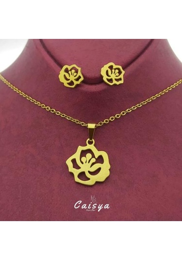 Gül Çelik Kolye Küpe Set