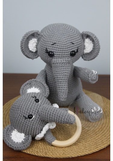 Aley Life Amigurumi Organik Sevimli Fil Bebek Ve Çıngırak Diş Kaş