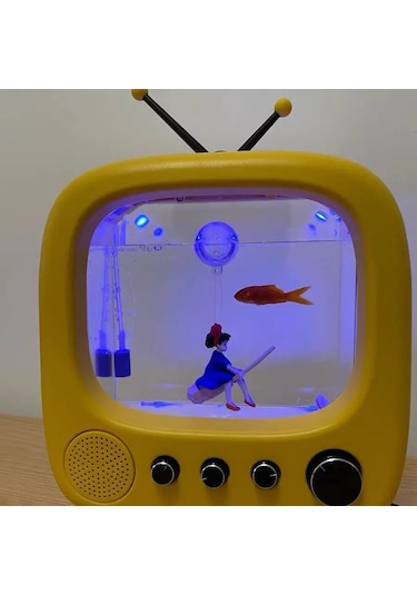 Monozone Tv Şekilli Işıklı Mini Akvaryum Beta Balık Tankı Vintage