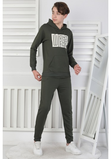 Erkek Çocuk Eşofman Takımı Kapüşonlu Haki