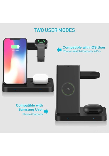 Maiyame F15 Siyah 3'ü 1 Kablosuz Şarj Cihazı - Telefon, Kulaklık, Saat İçin 15w Maksimum Hız -  Ve Samsung Uyumlu