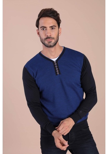 Ferraro V Yaka Superfine Yün Kazak - Lacivert (490433149) Lacivert