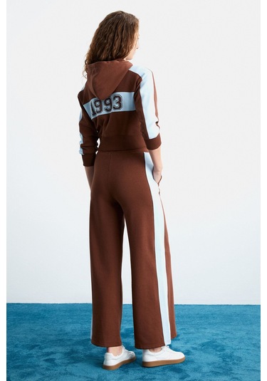 GRIMELANGE Morıah Kadın Kapüşonlu Geniş Paça Kahverengi Alt-üst Takım Kahverengi