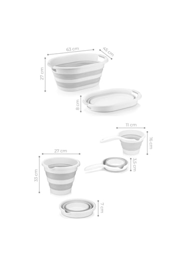Vera Bath 3'lü Katlanır Multi Set Sepet-kova-maşrapa Renkli