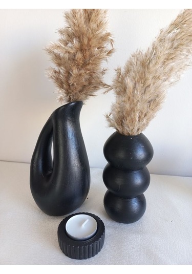 Sürahi Balon Vazo Set Siyah Siyah
