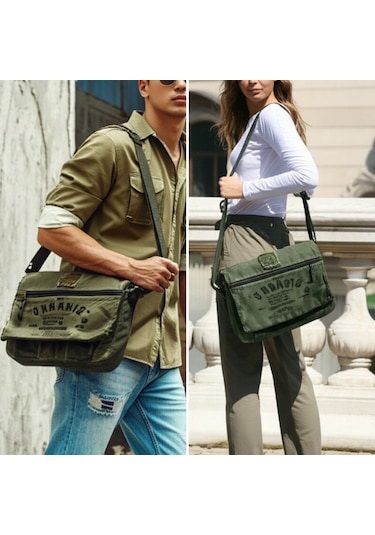 Dark Cotton 8128 Salaş Kanvas Omuz Postacı Siyah Antrasit 15.6" Laptop Okul Seyahat Günlük Vintage Pamuk Çanta Açık Camel