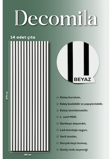 Mdf Ahşap Akustik Duvar Paneli 60x275 Cm - Beyaz 60x275