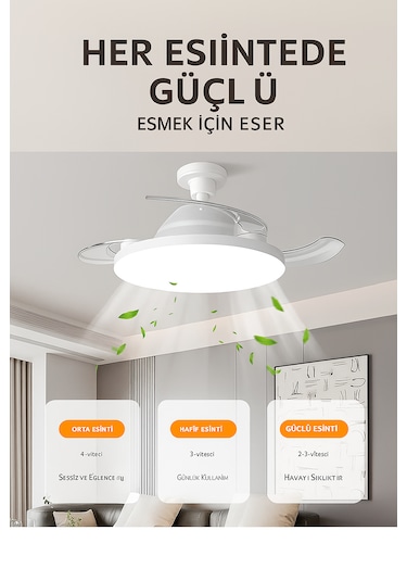 Led Işıklı Katlanabilir Akıllı Tavan Vantilatörü Sessiz Fan