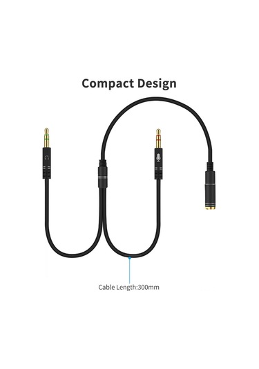 Hombey 3.5mm Ses Ayırıcı Kablosu, Bilgisayar-headset Bağlantısı, Mikrofon Ve Kulaklık Çevirici, Siyah Metal, 30cm Uzunluk
