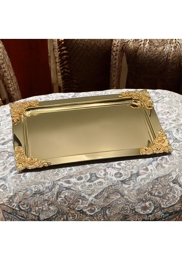 Diperla Büyük Gold Sunum Tepsi Kelebek Detaylı