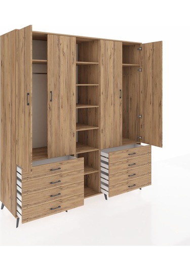 Kronos Dolap 10 Raflı 8 Çekmeceli 2 Askılı 220x59x243 Çam-çam/çam Atlas Çam/atlas Çam