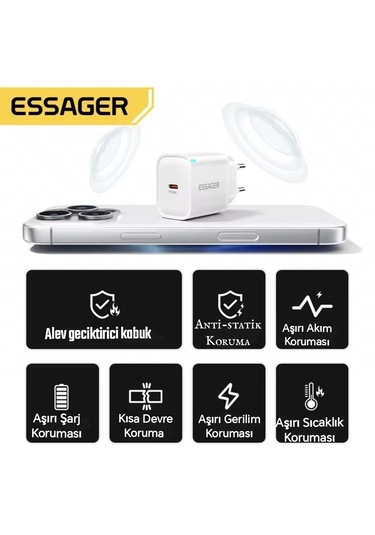 Essager 30 Hızlı Şarj Başlık Type-c Giriş Ce Lisanslı Akım Koruma