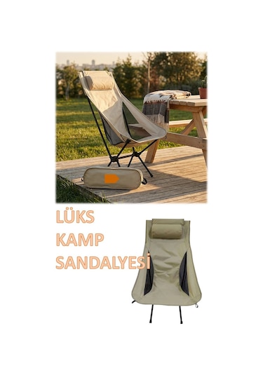 Kamp Sandalyesi Plaj Sandalyesi Katlanabilir Çantalı Ekru