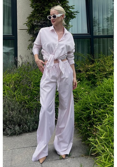 Madmext Pembe Uzun Kollu Çizgili Gömlek Pantolon İkili Takım Mg2124-pembe Pembe