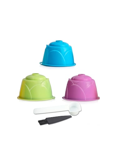 Leezsing Dolce Gusto Kahve Makinesi İçin Yeniden Kullanılabilir Filtre Kapsül Seti Yeşil-mavi-mor 3 Adet + Kaşık Ve Fırça Diğer
