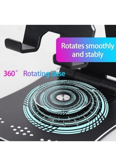 Cbtx G61 Taşınabilir Katlanır Cep Telefonu Standı 360 Derece Dönen Masaüstü Alüminyum Alaşımlı Telefon Tutucu - Siyah