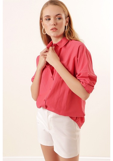 Bigdart 3900 Oversize Uzun Basic Gömlek - Nar 001