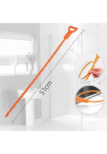 Folinda Ev Boruları İçin Kuru Temizleme Aleti, 51 Cm Esnek Plastik, 2 Adet Turuncu Tüp Tıkanıklık Çözücü Portakal